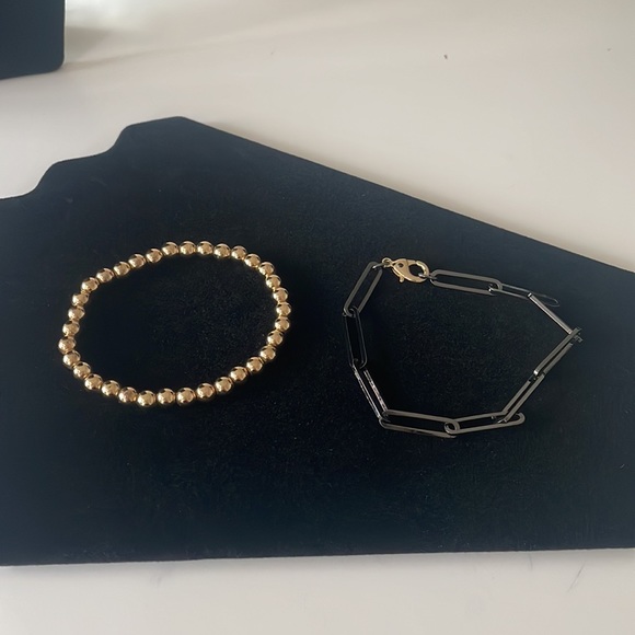 2 Pack Bracelet Bundle from Express: Gold Beaded & Dark Grey Paperclip Bracelets - Picture 3 of 6